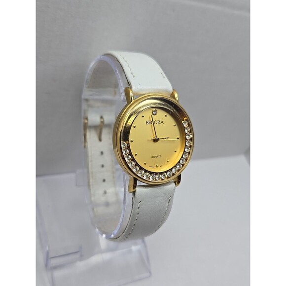 Womens Vintage Becora Gold Tone Watch Floating Rhinestones Crystals New Battery - Picture 3 of 11